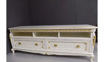 Vaccari Cav.Giovanni Гостиная: Витрина -2Шт, Тумба Тв, Ж. Столик Bianco Antico/Oro BV5083+5081+5090