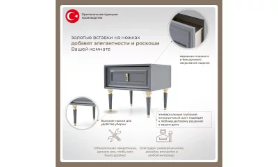 Тумба Прикроватная Lorenta Grey Turkey 3200385202