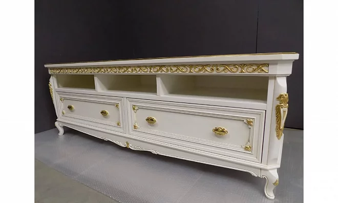 Vaccari Cav.Giovanni Гостиная: Витрина -2Шт, Тумба Тв, Ж. Столик Bianco Antico/Oro BV5083+5081+5090